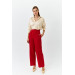 Waist Detail Wide Leg Red Women's Fabric Trousers