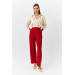 Waist Detail Wide Leg Red Women's Fabric Trousers