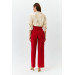 Waist Detail Wide Leg Red Women's Fabric Trousers