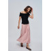 Powder Pink Satin Skirt With Elastic Waist