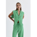 Linen Blend Design Green Women's Vest