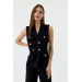 Double Breasted Collar Design Black Women's Jumpsuit