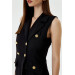 Double Breasted Collar Design Black Women's Jumpsuit