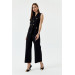 Double Breasted Collar Design Black Women's Jumpsuit