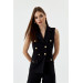 Double Breasted Collar Design Black Women's Jumpsuit