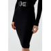 Midi Length Ribbed Black Pencil Skirt