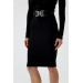 Midi Length Ribbed Black Pencil Skirt