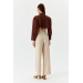 Pleated High Waist Palazzo Beige Women's Trousers