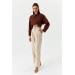 Pleated High Waist Palazzo Beige Women's Trousers