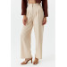 Pleated High Waist Palazzo Beige Women's Trousers