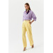 Pleated High Waist Palazzo Yellow Women's Trousers