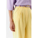 Pleated High Waist Palazzo Yellow Women's Trousers