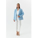 Single Button Blazer Baby Blue Women's Jacket