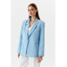 Single Button Blazer Baby Blue Women's Jacket