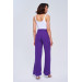 Slit Detailed Wide Leg Purple Women's Trousers