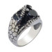 3D Snake Pattern Black Stone Sterling Silver Men's Ring