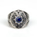 Double Headed Eagle Motif Crescent And Star Detailed Blue Stone Sterling Silver Men's Ring