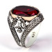 Double Headed Eagle Motif Blood Red Zircon Stone Sterling Silver Ring