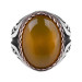 Straw Knot Patterned Yellow Amber Stone Men's Ring