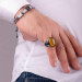 Straw Knot Patterned Yellow Amber Stone Men's Ring