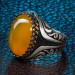 Straw Knot Patterned Yellow Amber Stone Men's Ring