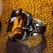 Shield Design Amber Stone Facet Cut Sterling Silver Men's Ring