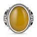 Heart Patterned Yellow Stone Sterling Silver Men's Ring