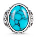 Heart Motif Turquoise Turquoise Stone Sterling Silver Men's Ring