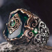 Tile Model Zircon Green Stone Silver Men's Ring