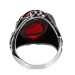 Eagle Figured Red Zircon Stone Sterling Silver Men's Ring