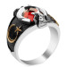 Men's Ring In The Shape Of A Star And Moon Inlaid With Red Zircon Stone