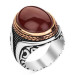 Men's Silver Ring With Dark Red Agate Stone