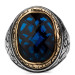 Blue Zircon Stone Pen Engraving Pattern Silver Men's Ring