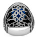 Blue Zircon Stone Pen Engraving Pattern Silver Men's Ring