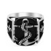 Anchor Figured Silver Men's Ring On Black Stone