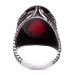 Trillium Patterned Red Oval Zircon Stone Sterling Silver Men's Ring