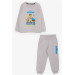 Boys Tracksuit Set Astronaut Bears Printed Beige Melange (2-6 Years)