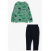 Baby Boy Tracksuit Set Dinosaur Printed Mint Green (9 Months-3 Years)