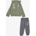 Boy's Tracksuit Set Zippered Skater Crocodile Printed Khaki Green (Age 1.5-5)