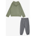 Boy's Tracksuit Set Zippered Skater Crocodile Printed Khaki Green (Age 1.5-5)