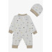 Baby Boy Jumpsuit Sky Themed Animalistic Patterned Ecru (0-6 Months)