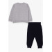 Boy's Tracksuit Set Teddy Bear Figure Gray Melange (1-2 Age)