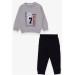 Boys Tracksuit Set Gray Melange With Figure Embroidery (1.5-5 Years)