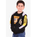 Boy Cardigan Printed Hooded Black (4-8 Years)