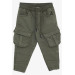 Boy's Trousers With Cargo Pockets, Elastic Waist, Khaki Green (Ages 3-7)