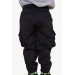 Boy's Trousers With Cargo Pockets And Elastic Waist Black (Ages 3-7)