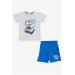 Light Gray Printed T-Shirt And Shorts Set For Boys (1-4 Years)