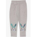 Baby Girl Leggings Pants Rabbit Embroidered Beige Melange (9 Months - 1.5 Years Old)