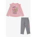 Girl's Tights Set With Bow And Teddy Bear Printed Pink (Age 1.5-5)