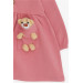 Girl's Long Sleeve Dress With Teddy Bear Accessories, Dry Rose (2-6 Years)